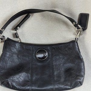 Coach Black Leather C Logo Mini Purse Silver Hardware Baguette Zip Closure